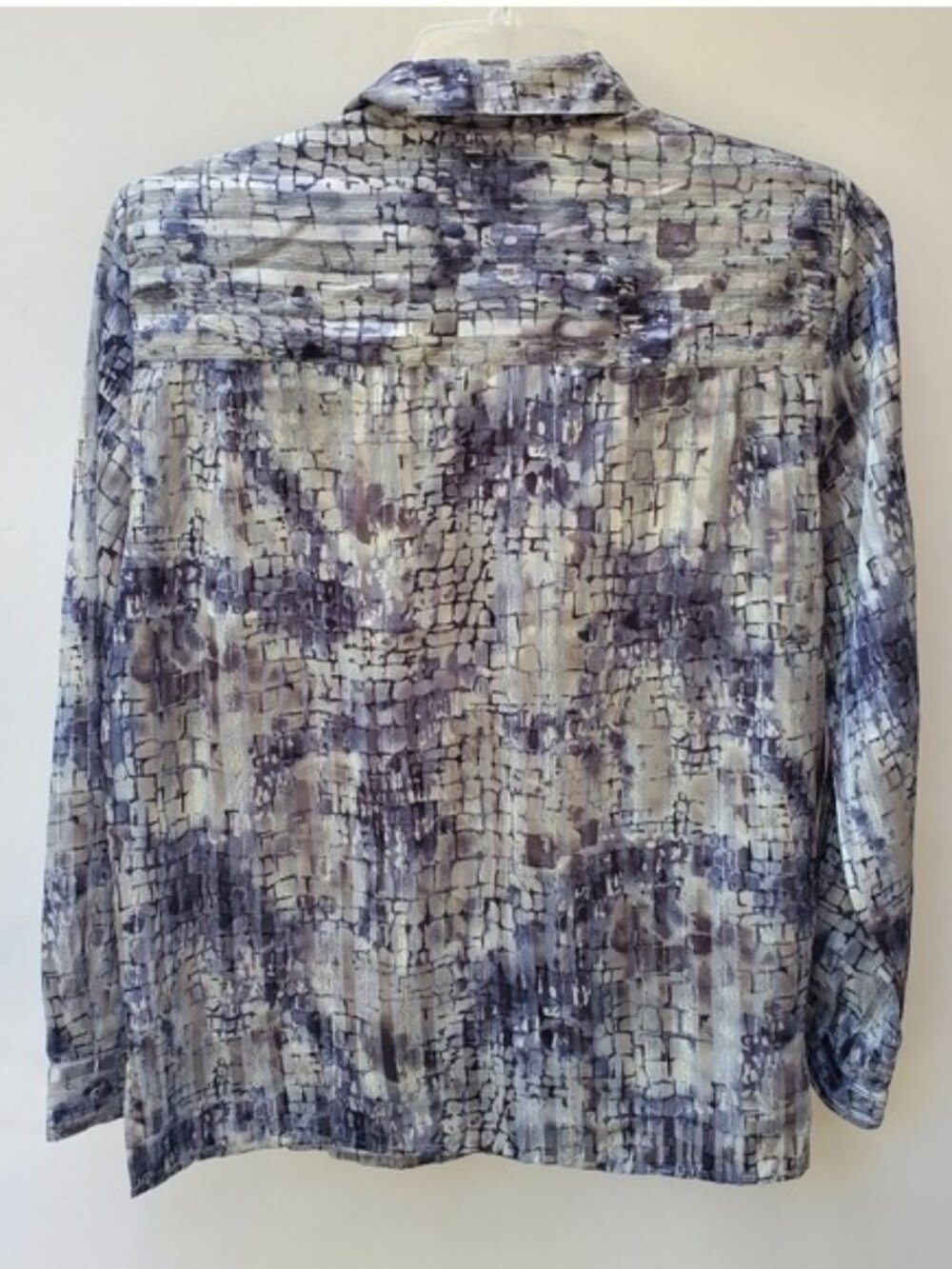 Snake Print Silver Thread Blouse Vintage Button Up 12
